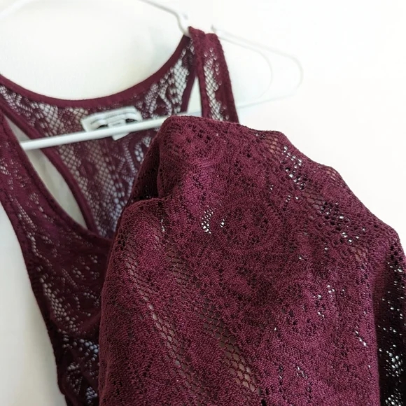 American Eagle Lace Swing Maroon Tank Top - Picture 4 of 7